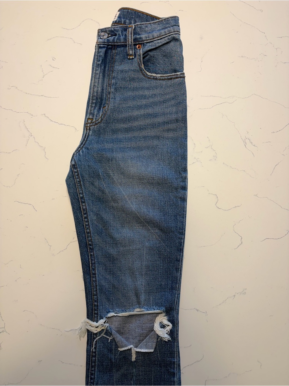 Abercrombie & Fitch Medium Blue Straight-Leg Distressed Jeans